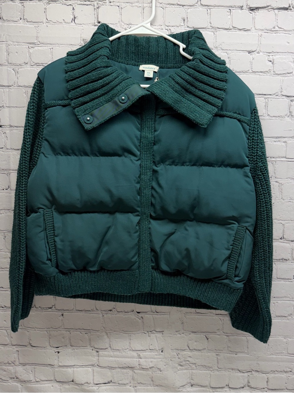 Sundance Teal Quilted Puffer Jacket with Knit Collar Sz XXL NWT